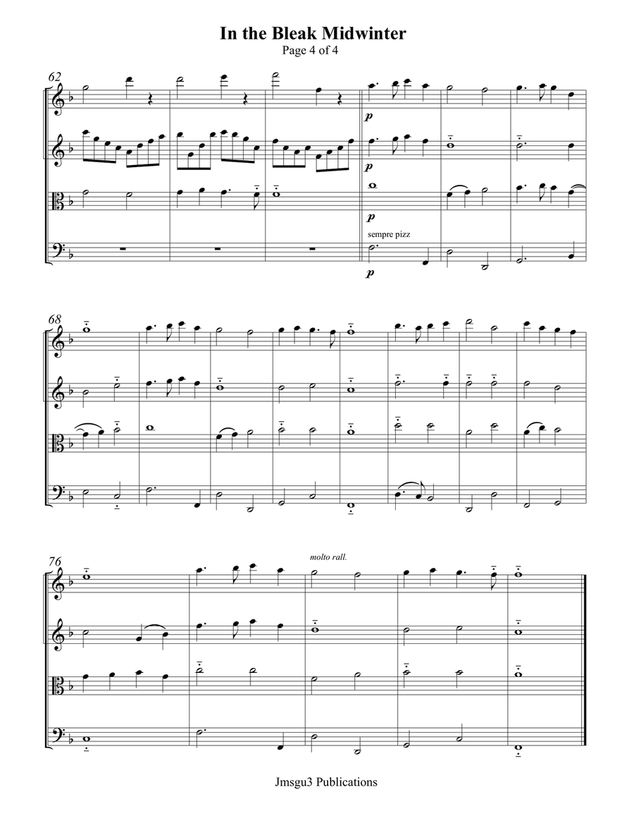 In the Bleak Midwinter for String Quartet String Quartet scores gallery preview page 4