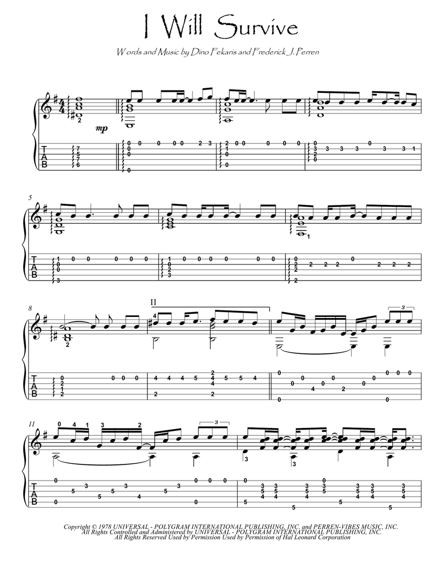 I Will Survive by Gloria Gaynor Acoustic Guitar - Digital Sheet Music