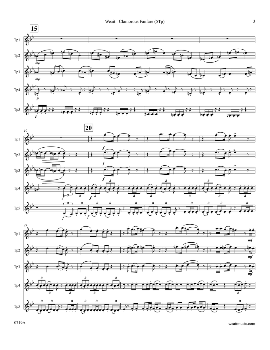 Clamorous Fanfare for 5 trumpets (1’19) Brass Quintet scores gallery preview page 3