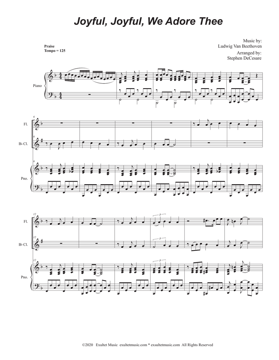 Joyful, Joyful, We Adore Thee (Duet for Flute and Bb-Clarinet) Woodwind Duet scores gallery preview page 1
