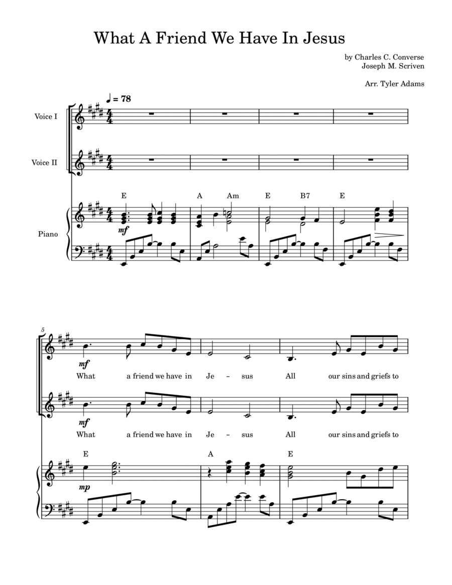 What A Friend We Have In Jesus (2-Part Choir) 2-Part scores gallery preview page 1