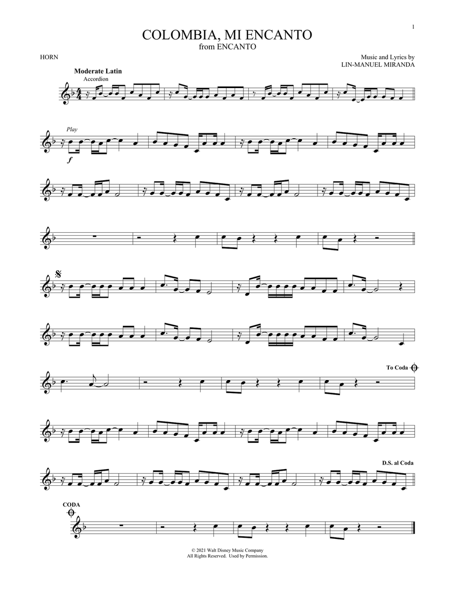 Colombia, Mi Encanto (from Encanto) Horn Solo scores gallery preview page 1