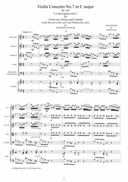 Vivaldi - Violin Concerto No.7 in C major Op.4 RV 185 for Violin solo, Strings and Cembalo image number null