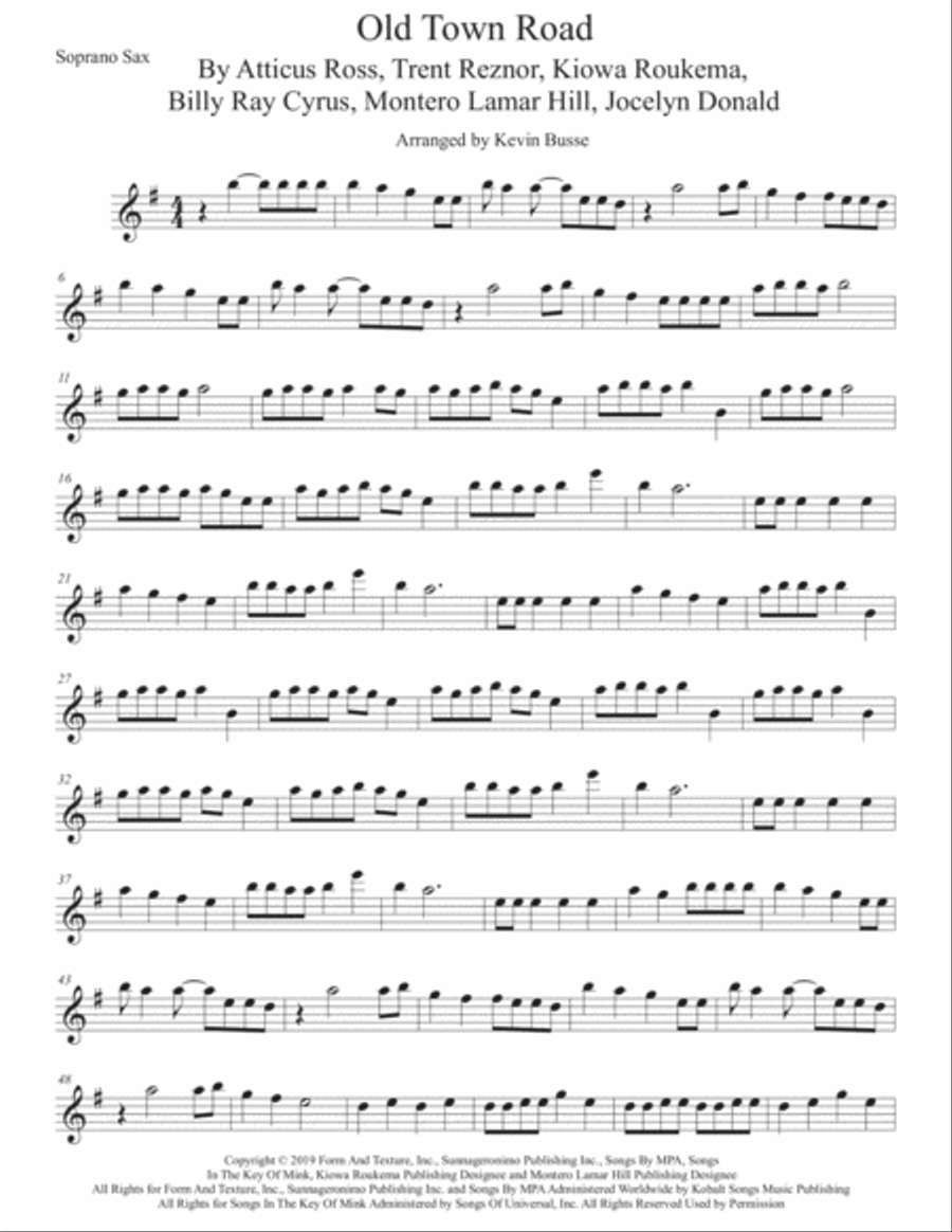 Old Town Road (remix) Old Town Road (remix) Soprano Saxophone scores gallery preview page 1