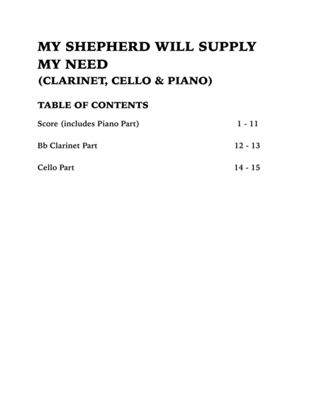 My Shepherd Will Supply My Need (Psalm 23): Trio for Clarinet, Cello and Piano image number null