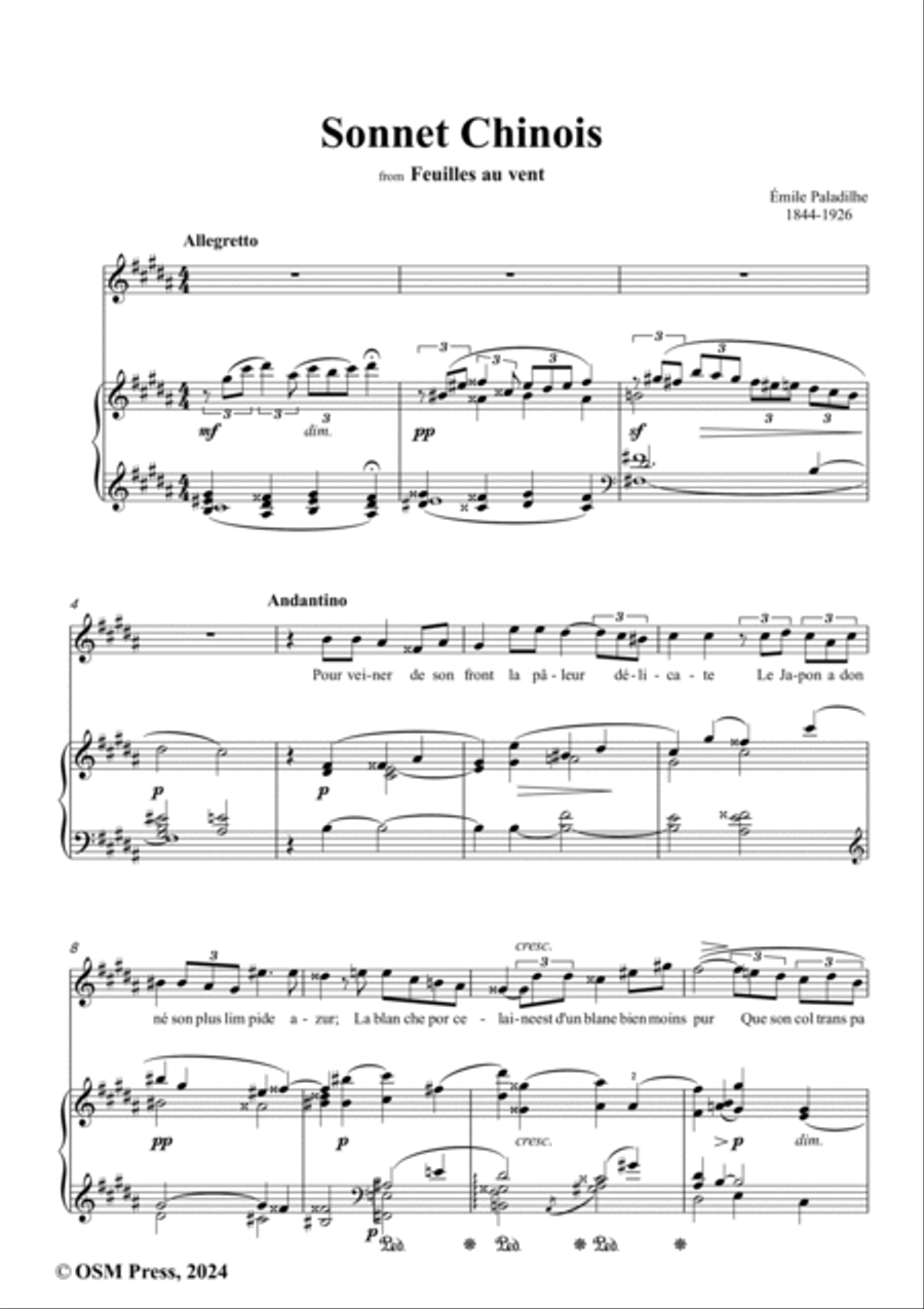 Paladilhe-Sonnet Chinois,in B Major Voice scores gallery preview page 2