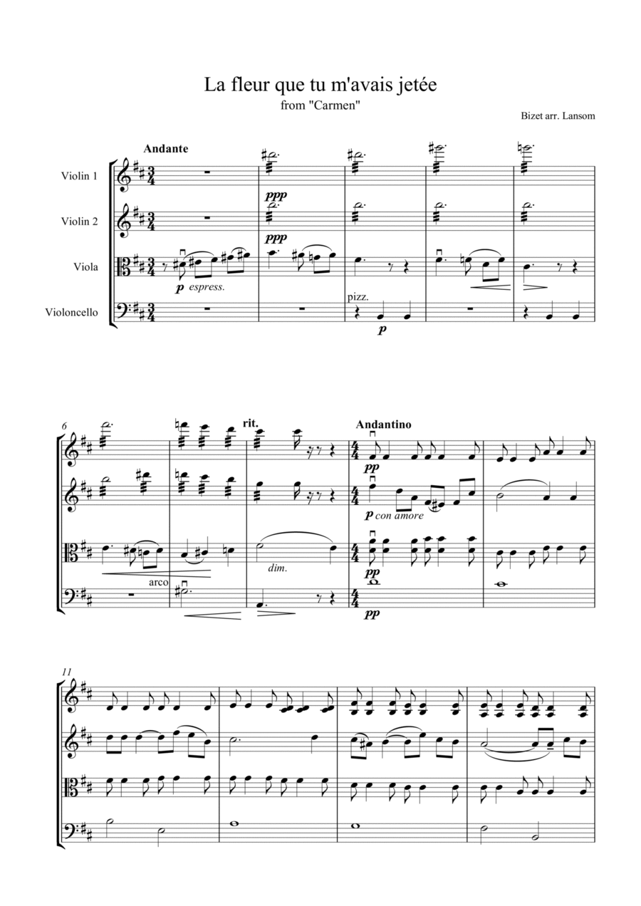 Flower Song from Carmen for String Quartet (