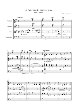 Flower Song from Carmen for String Quartet ("La fleur que tu m'avais jetée")