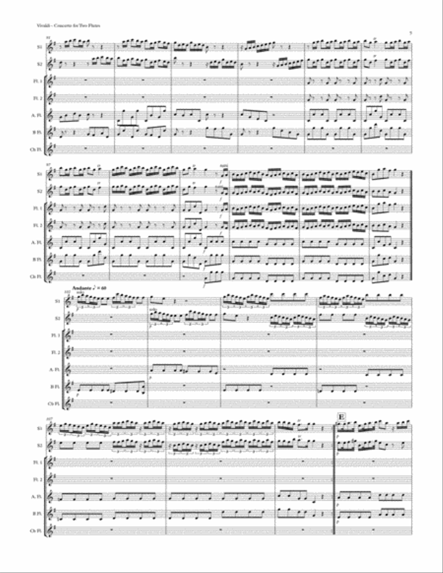 Concerto in G for 2 Flutes (RV 532) Flute Choir scores gallery preview page 6