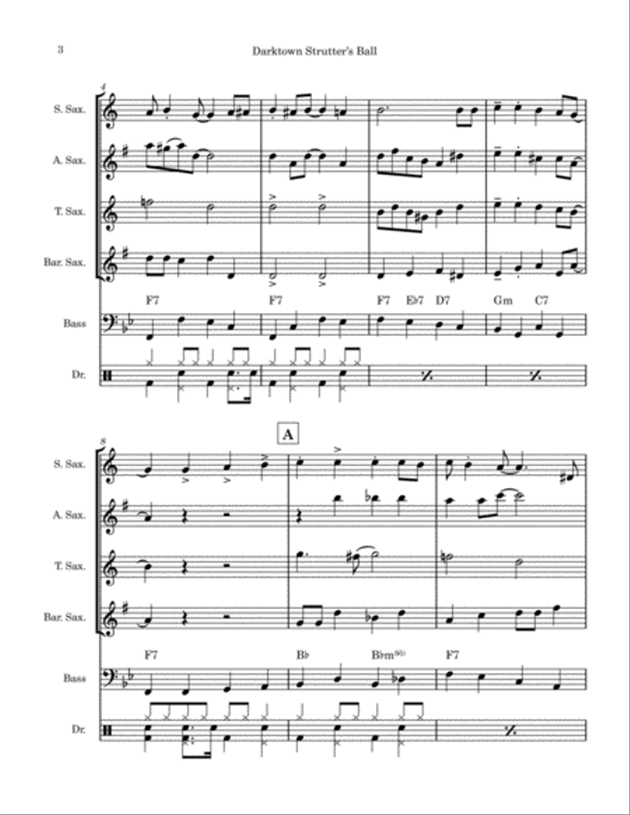 Darktown Strutter's Ball (Saxophone Quartet) Saxophone Quartet scores gallery preview page 3