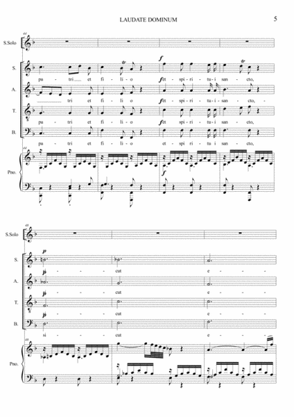 LAUDATE DOMINUM - Mozart - For Soprano, SATB Choir and Piano - With Piano part image number null