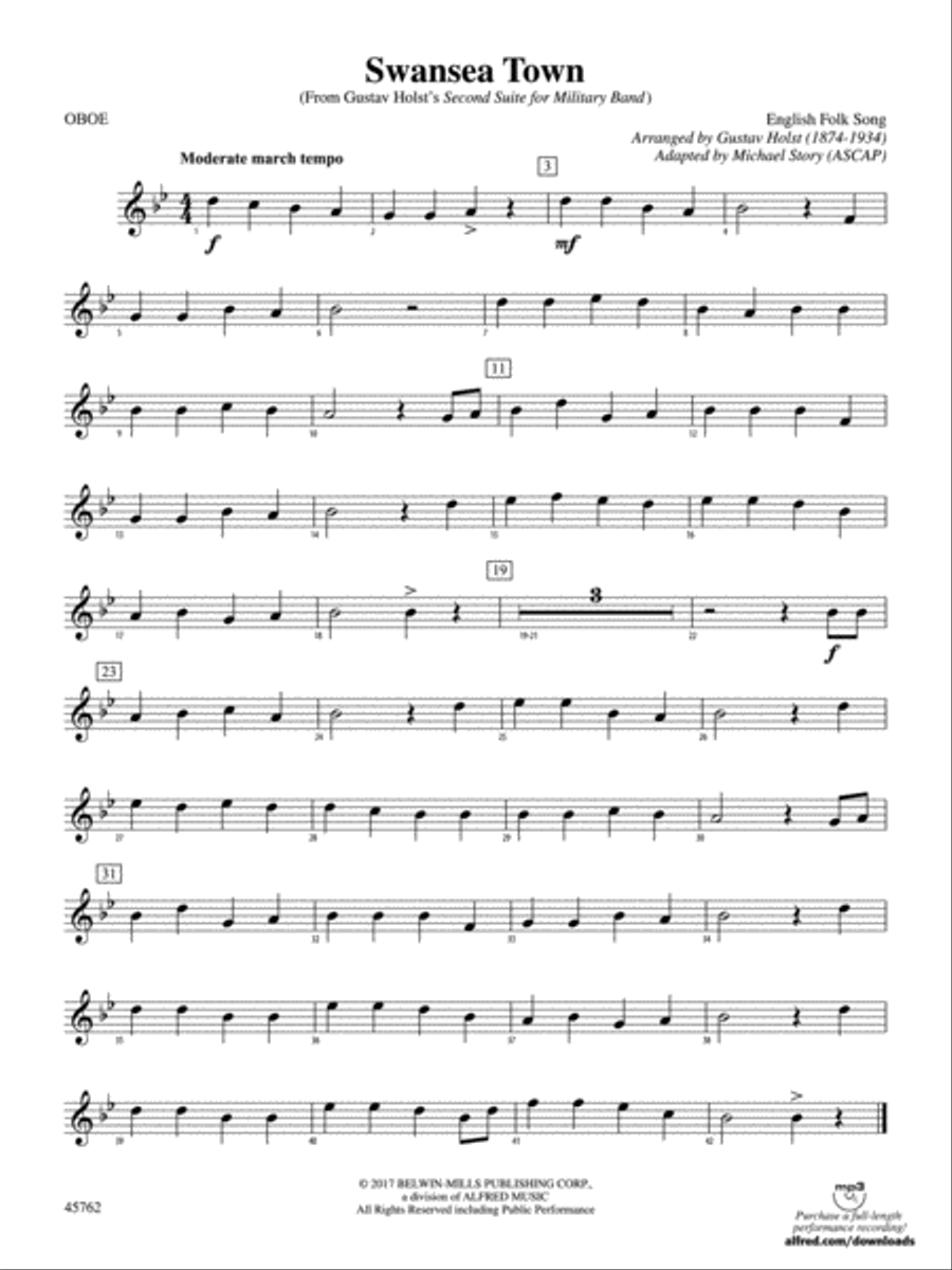 Swansea Town: Oboe Swansea Town: Oboe Concert Band scores gallery preview page 1