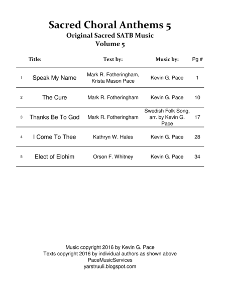 Sacred Choral Anthems 5: Original Music for SATB Choir (Volume 5) image number null