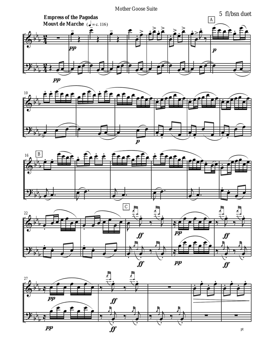 Ravel - Mother Goose Suite Selections for Flute and Bassoon Duet Woodwind Duet scores gallery preview page 5