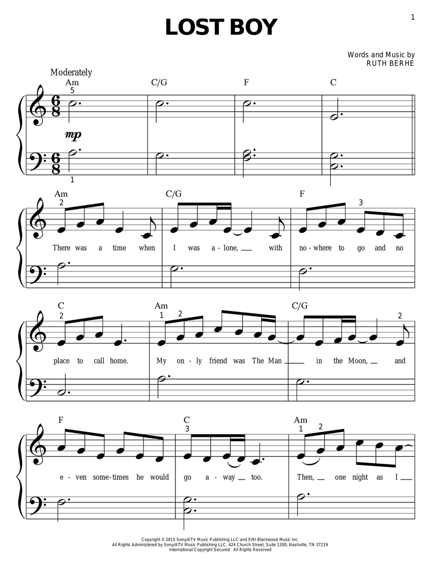 Lost Boy Easy Piano scores gallery preview page 1