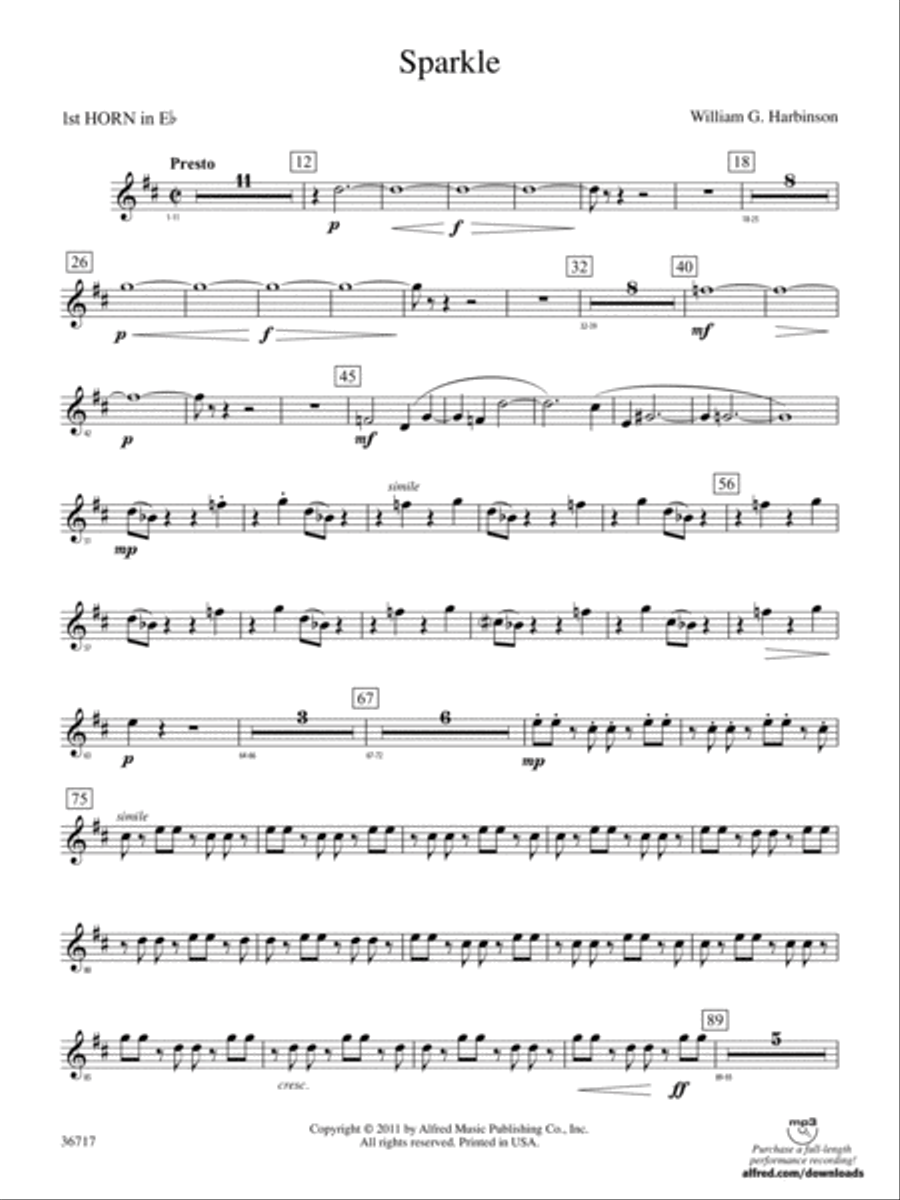 Sparkle: (World Part) 1st Horn in E-flat Concert Band scores gallery preview page 1