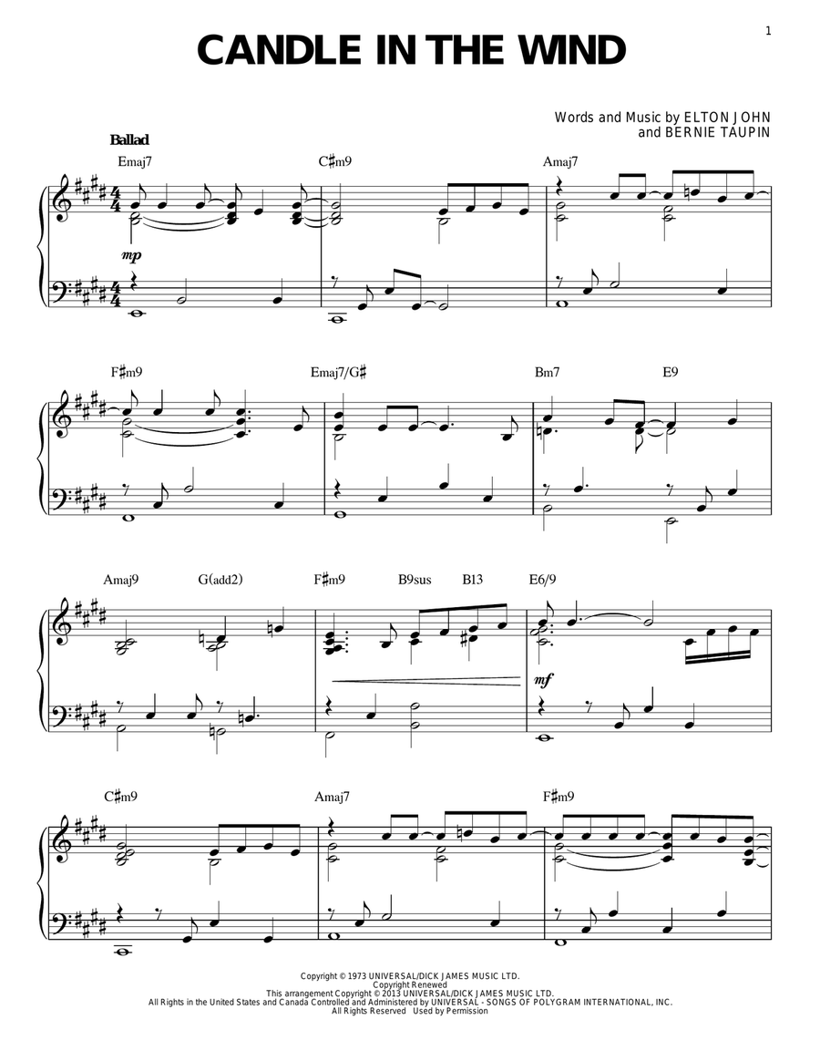 Candle In The Wind [Jazz version] (arr. Brent Edstrom) Piano Solo scores gallery preview page 1