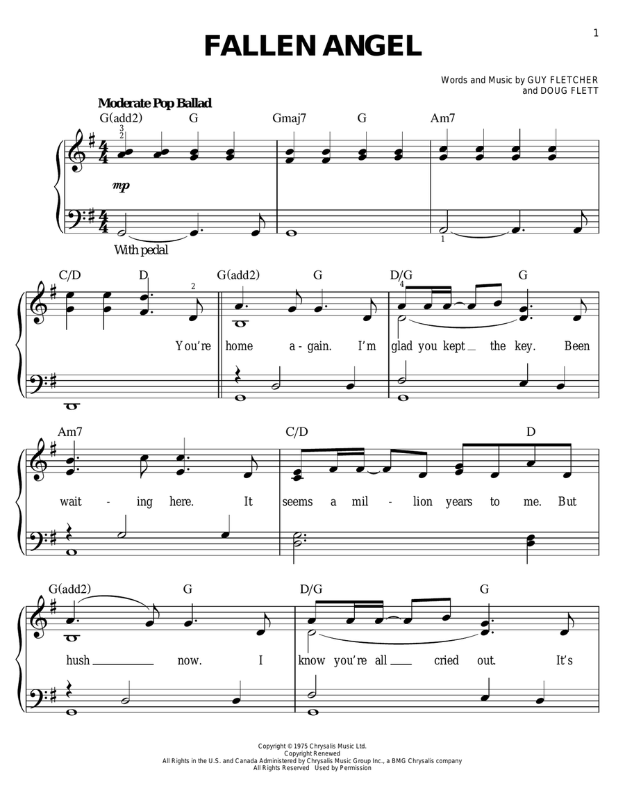 Fallen Angel Fallen Angel Easy Piano scores gallery preview page 1