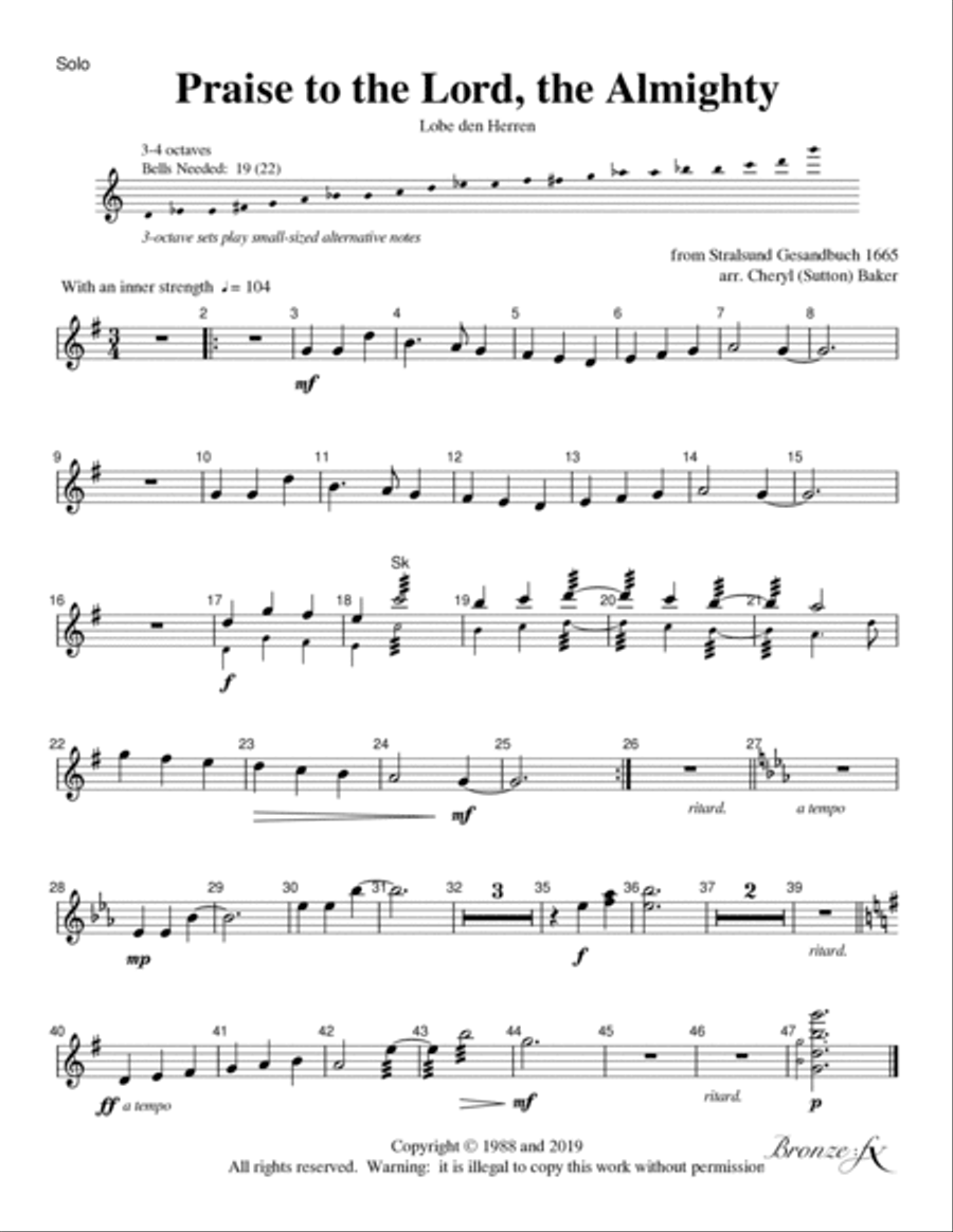 Praise to the Lord, the Almighty Handbell Choir scores gallery preview page 3