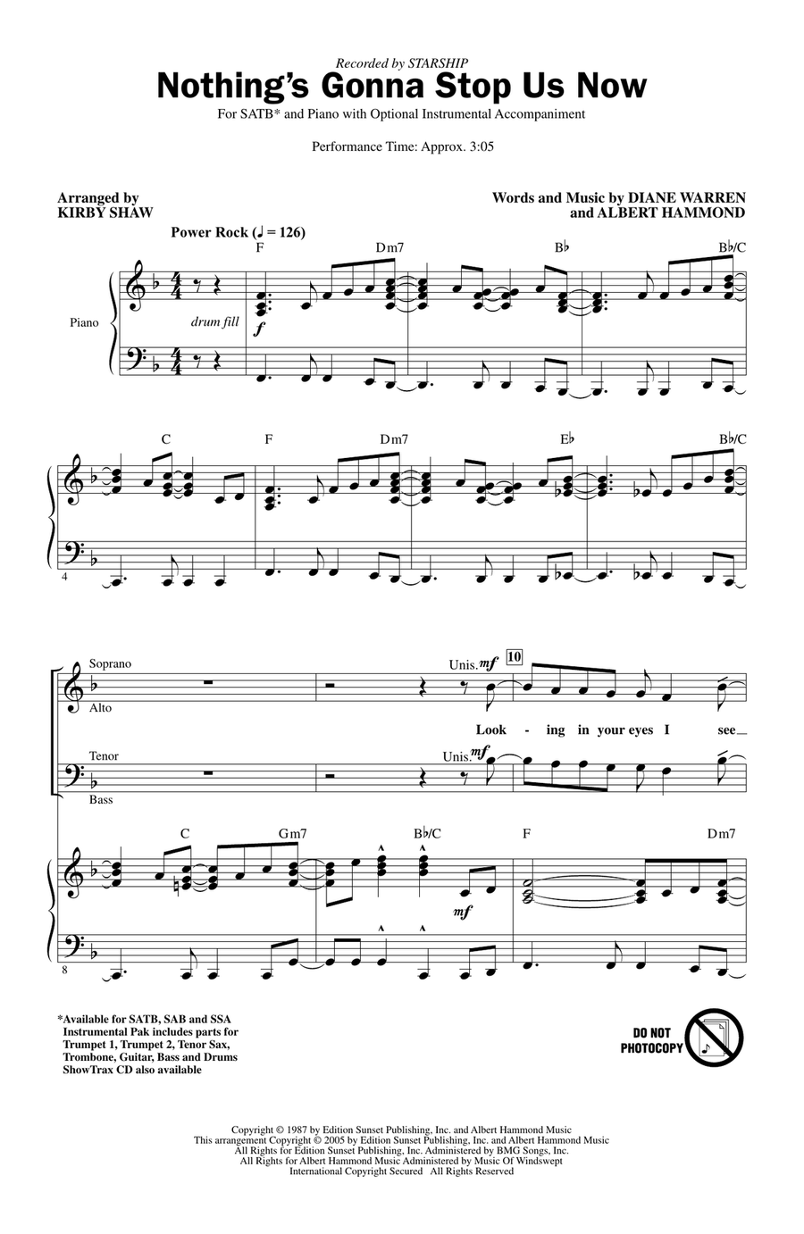 Nothing's Gonna Stop Us Now (arr. Kirby Shaw) 4-Part scores gallery preview page 1