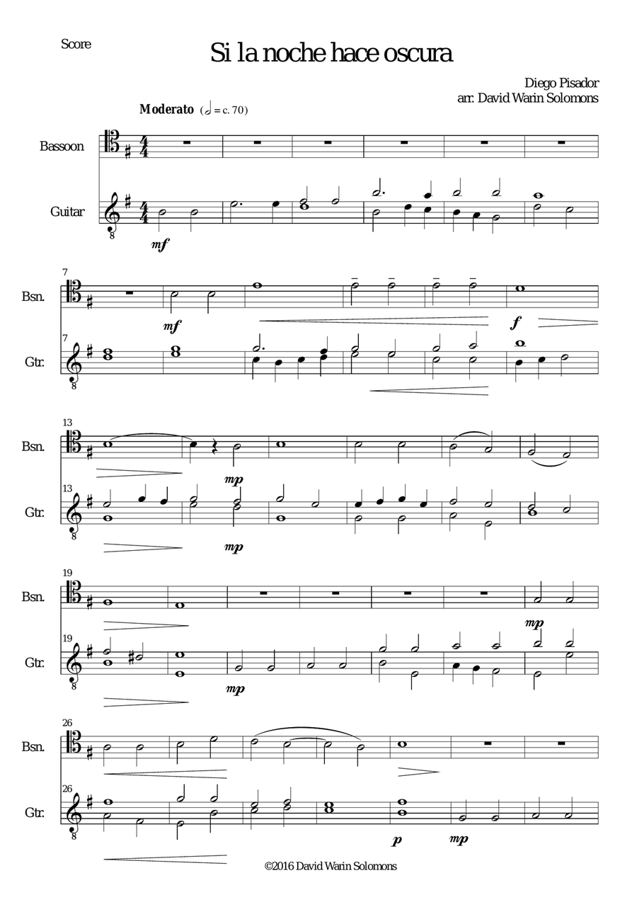 Si la Noche hace oscura for bassoon and guitar (E minor version) Bassoon scores gallery preview page 1