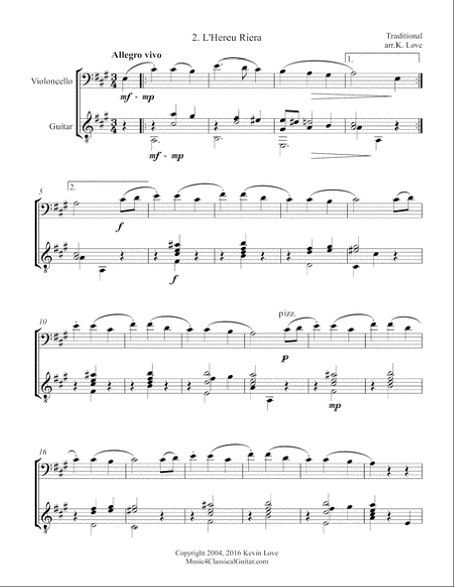 Three Catalan Folk Songs (Cello and Guitar) - Score and Parts Cello scores gallery preview page 3