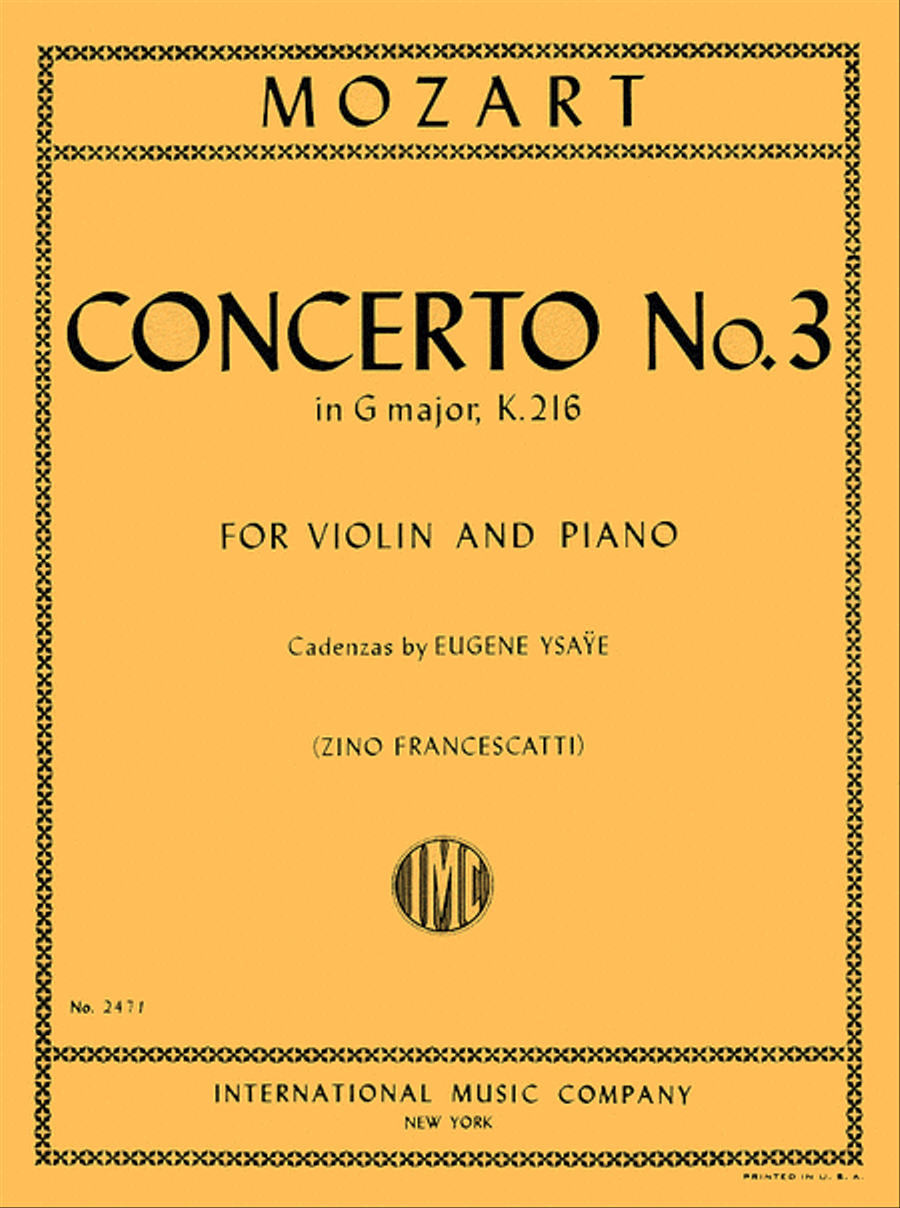 Concerto No. 3 in G major, K. 216 (with Cadenzas by Eugene Ysaye) Violin Solo scores gallery preview page 1