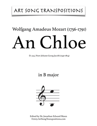 Book cover for MOZART: An Chloe, K. 524 (transposed to B major, B-flat major, and A major)