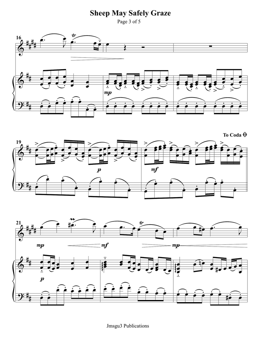 Bach: Sheep May Safely Graze for Clarinet & Piano Chamber Music scores gallery preview page 3