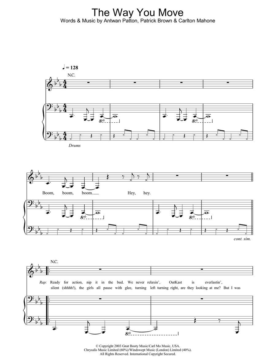 The Way You Move Piano, Vocal, Guitar scores gallery preview page 1