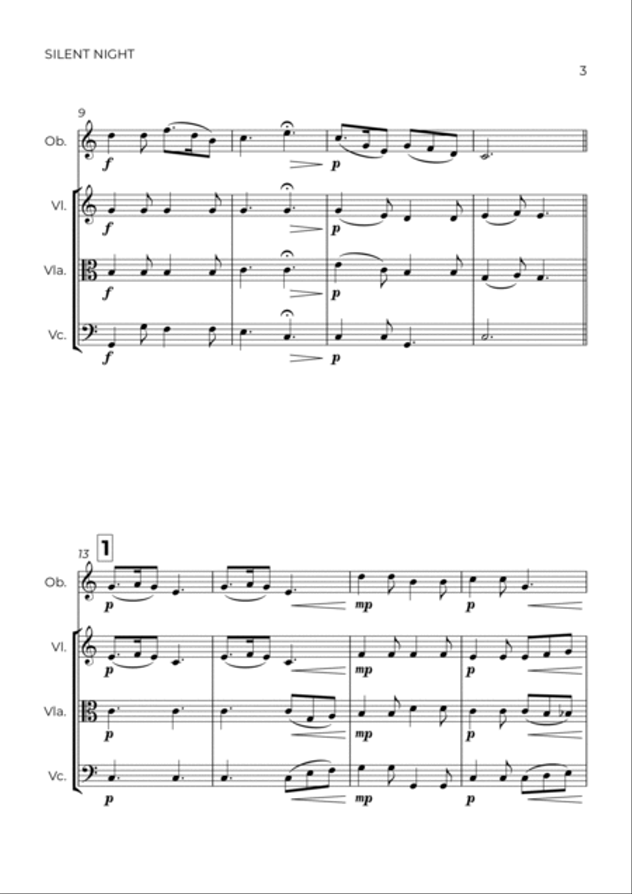 SILENT NIGHT - OBOE, VIOLIN, VIOLA & CELLO Small Ensemble scores gallery preview page 3