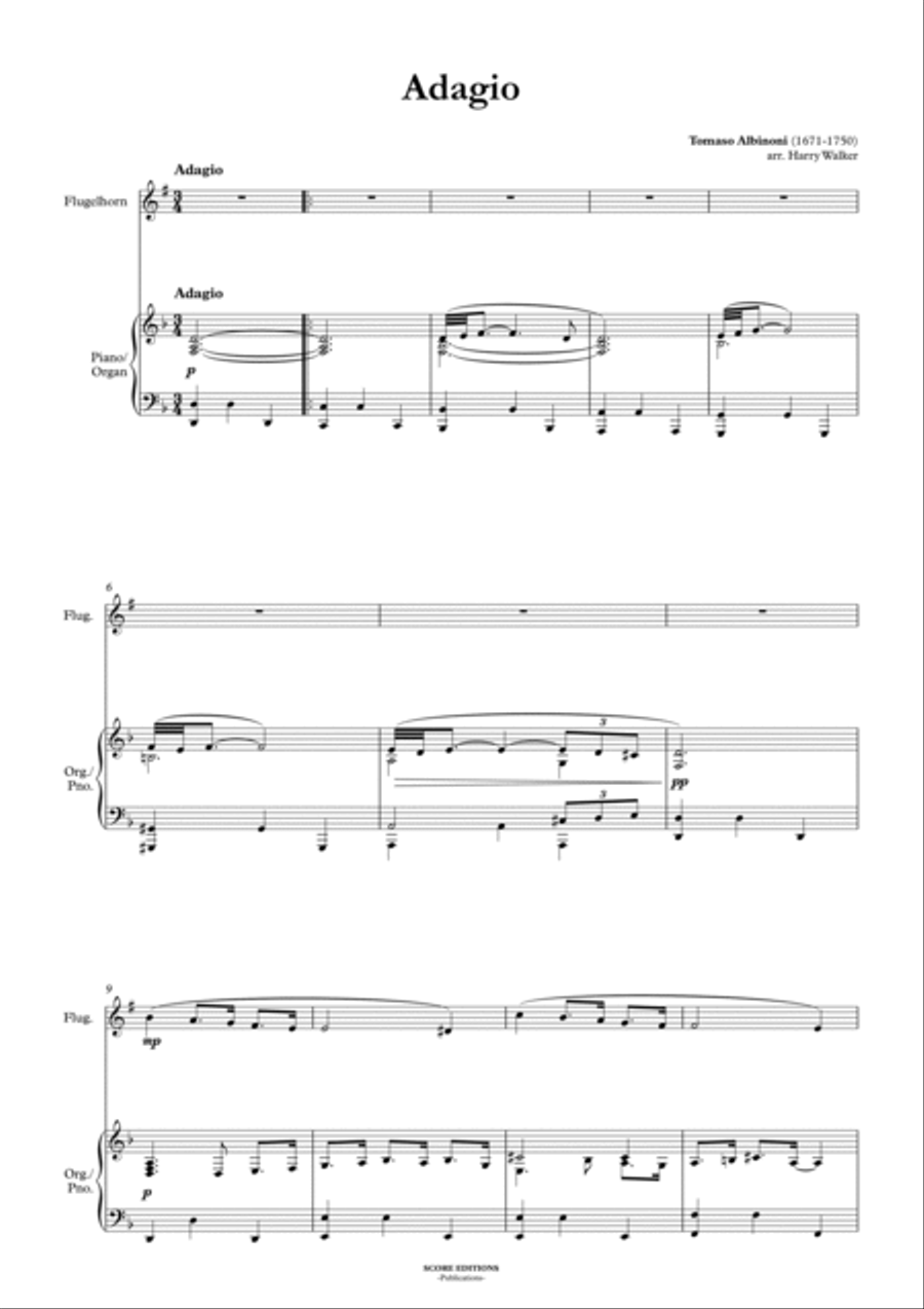 Adagio - Albinoni (for Flugelhorn and Piano/Organ) Flugelhorn scores gallery preview page 3