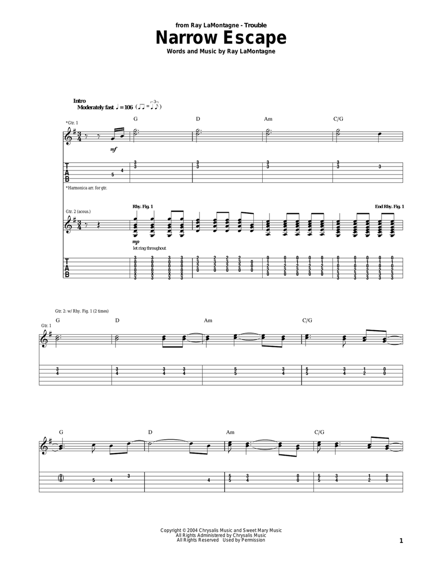Narrow Escape Narrow Escape Acoustic Guitar scores gallery preview page 1