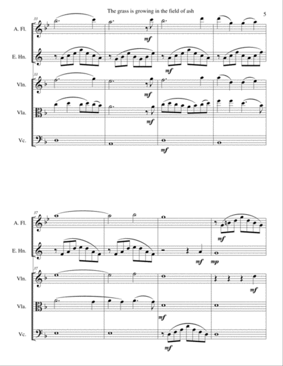 The Grass is growing in the field of ash - for alto flute, cor anglais and string trio English Horn scores gallery preview page 5