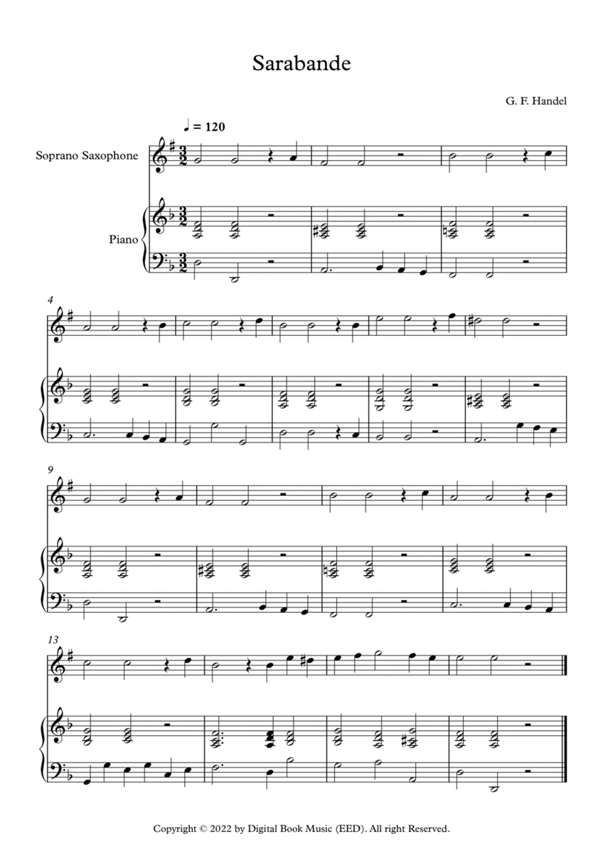 Sarabande - George Frideric Handel (Soprano Sax + Piano) image number null