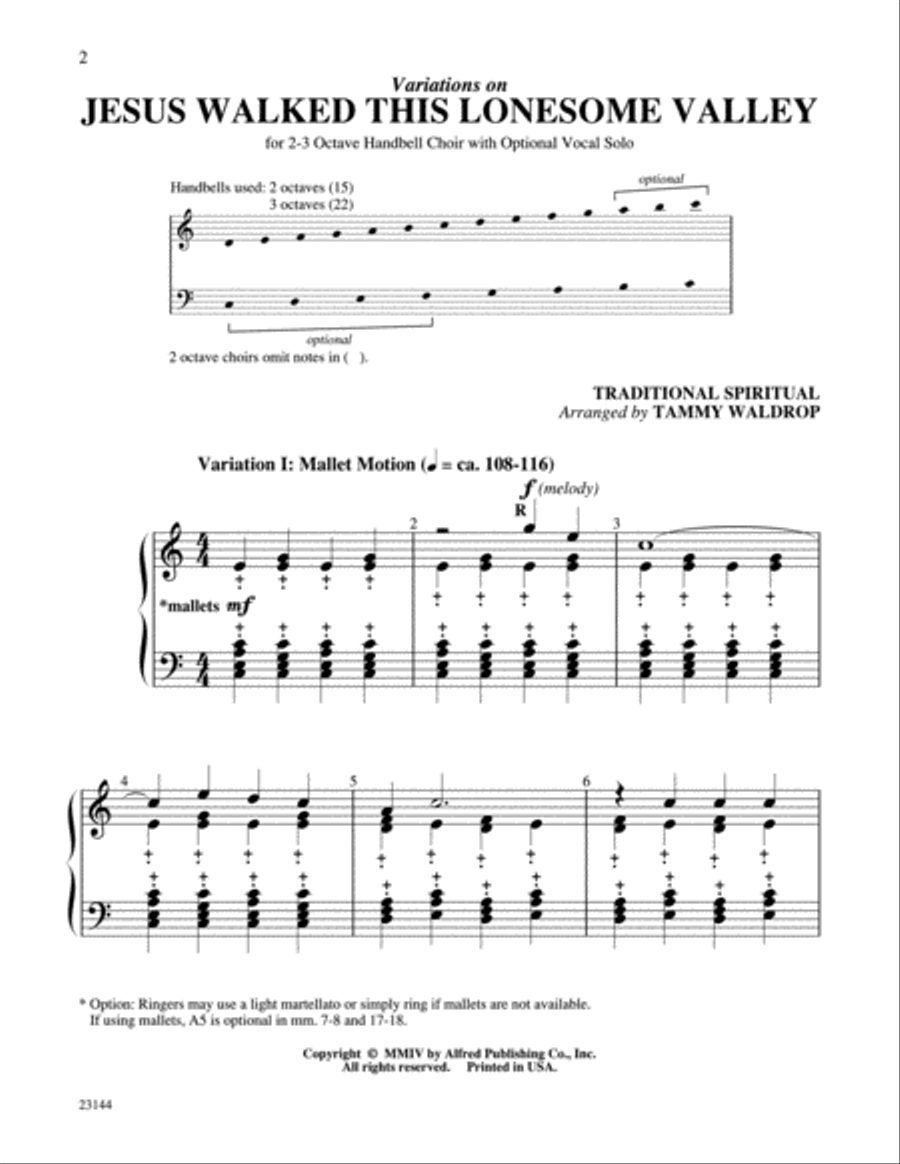 Jesus Walked the Lonesome Valley Handbell Choir scores gallery preview page 2