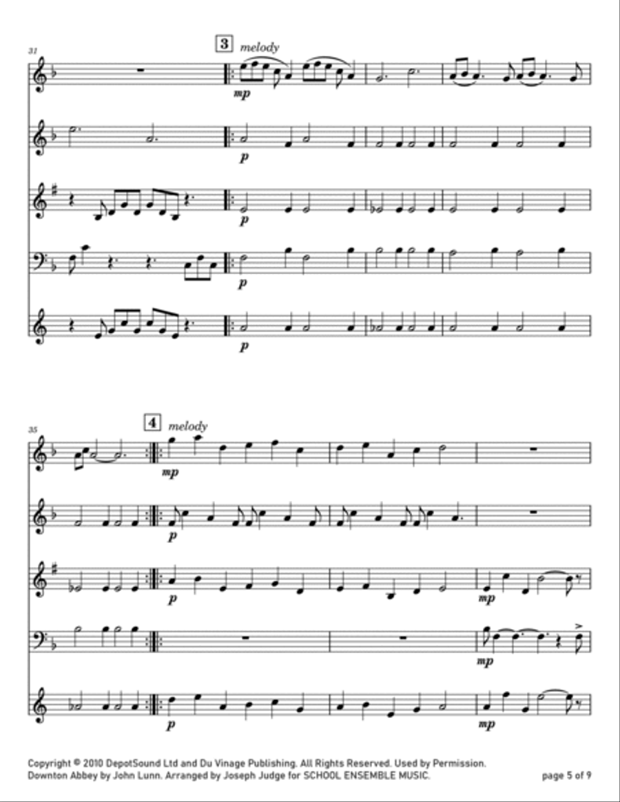 Downton Abbey (theme) Woodwind Quartet scores gallery preview page 5