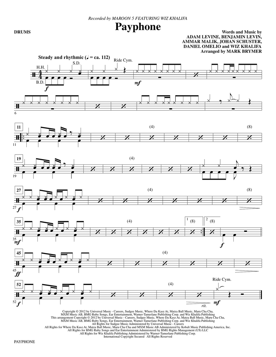 Payphone (arr. Mark Brymer) - Drums Choir scores gallery preview page 1