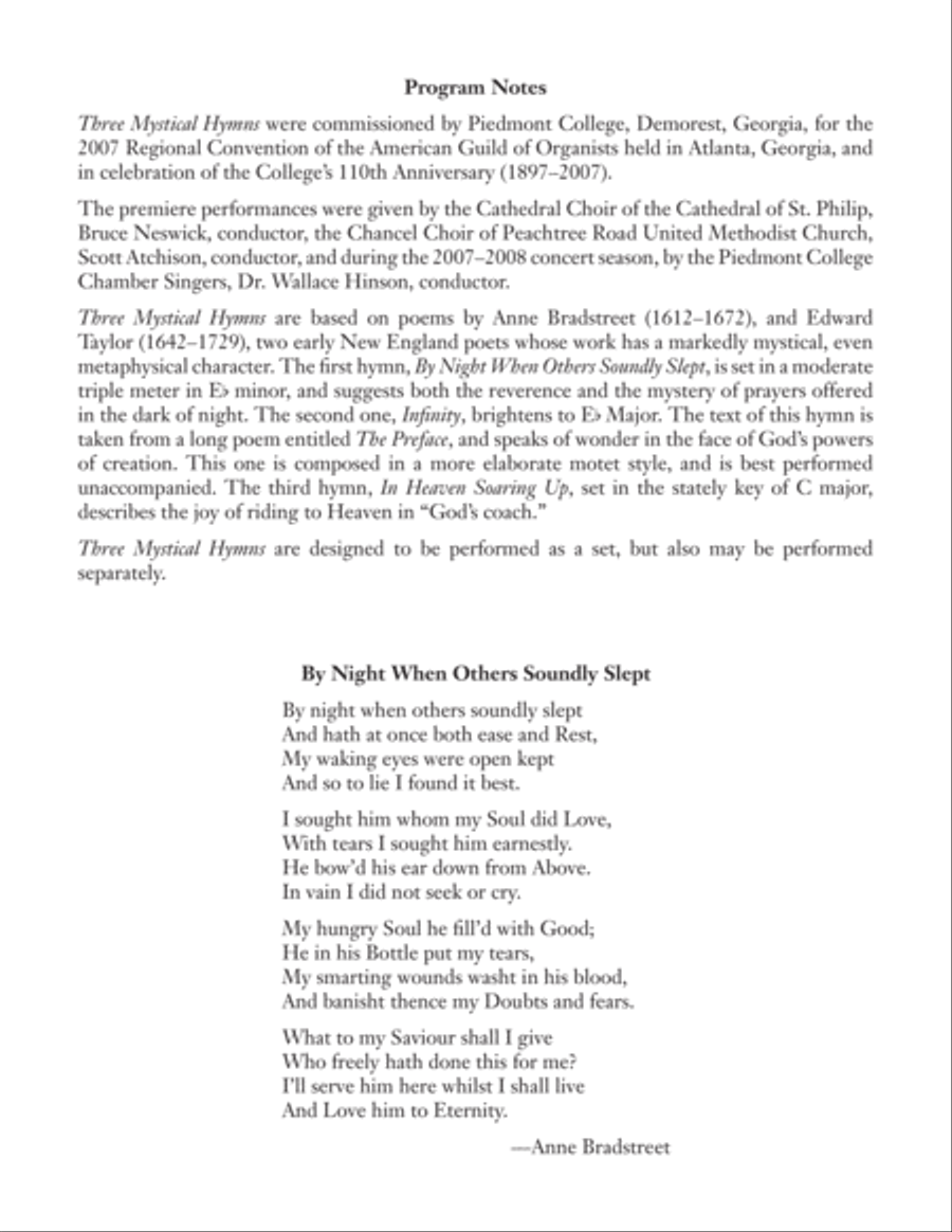 Three Mystical Hymns: 1. By Night When Others Soundly Slept 4-Part scores gallery preview page 2