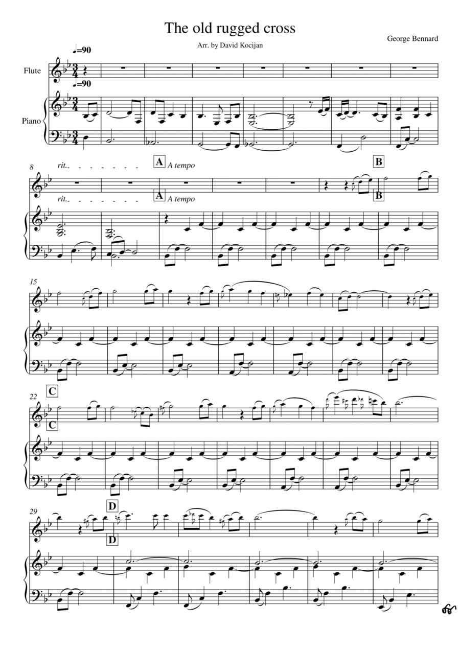 The old rugged cross (piano & flute) Flute Solo scores gallery preview page 1