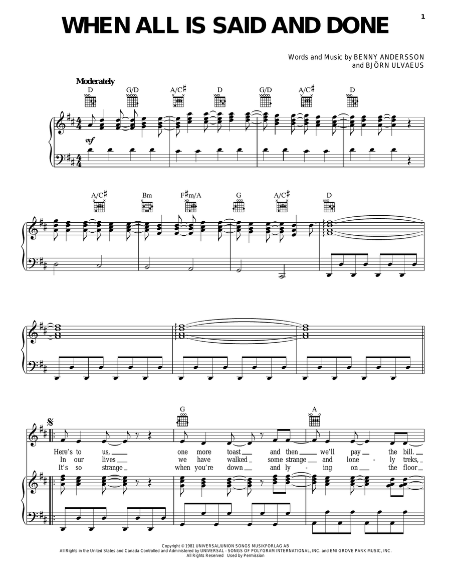 When All Is Said And Done Piano, Vocal, Guitar scores gallery preview page 1