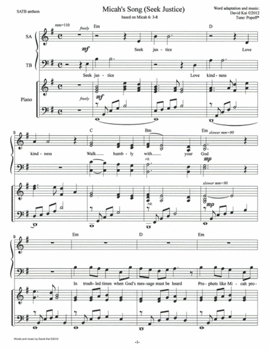 Micah's Song (SATB anthem) image number null