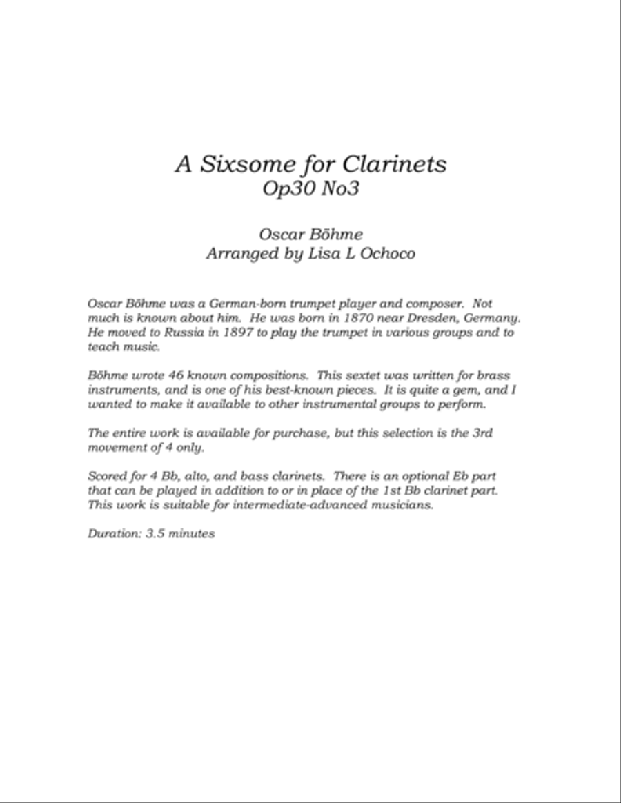 A Sixsome for Clarinets Op30 No3 for Clarinet Choir Clarinet Choir scores gallery preview page 4