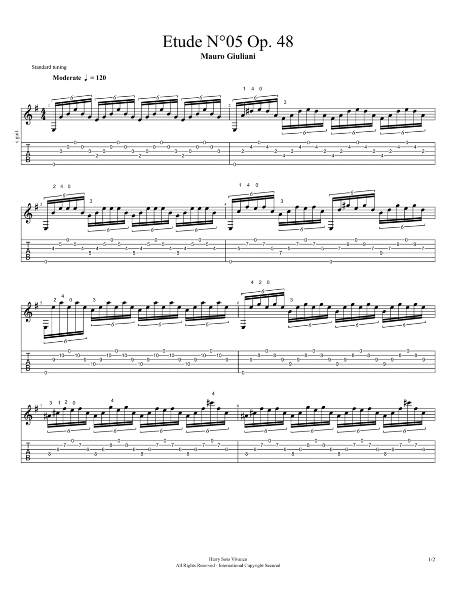 Etude N°05 Op. 48 Acoustic Guitar scores gallery preview page 1