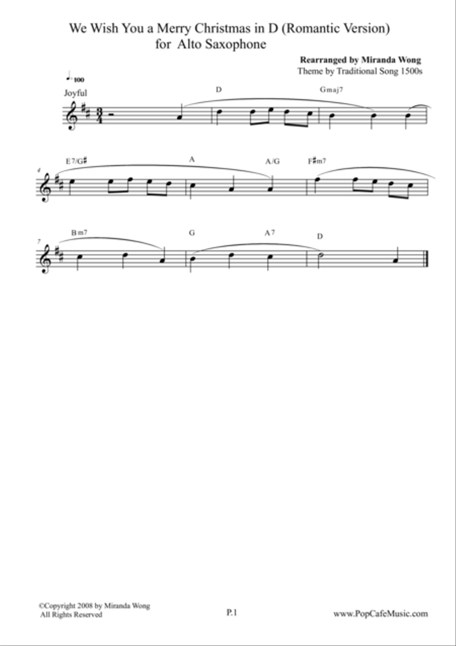 We Wish You a Merry Christmas - Alto Sax + Tenor Sax + Concert Key Tenor Saxophone scores gallery preview page 1