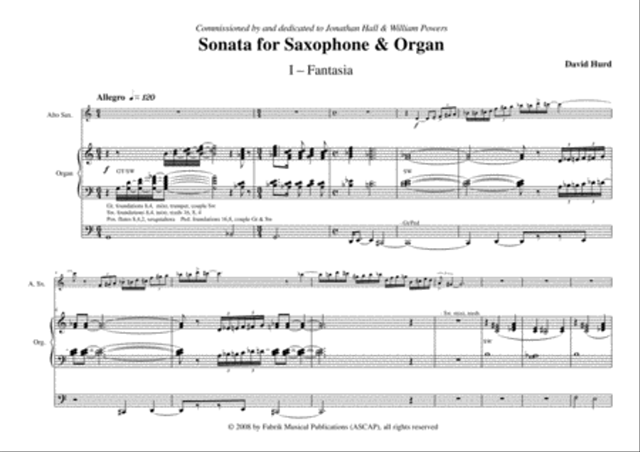 David Hurd: Sonata for Alto Saxophone and Organ Woodwind Duet scores gallery preview page 2