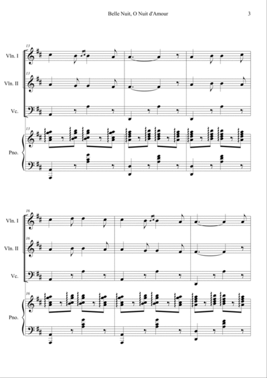 Belle Nuit o nuit d'amour Piano Quartet scores gallery preview page 3