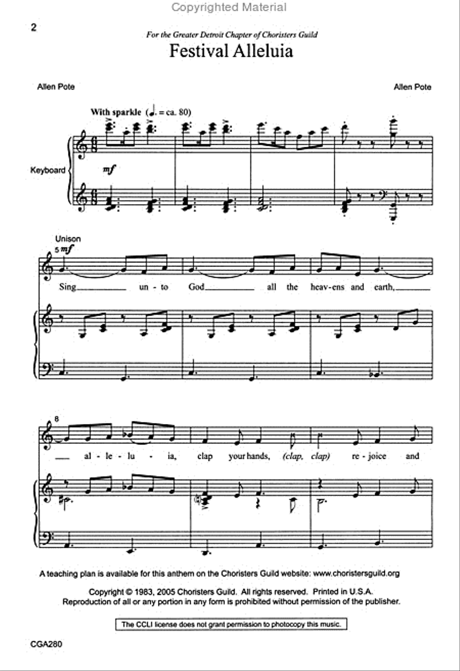 Festival Alleluia (Two-part) Unison Choir scores gallery preview page 2