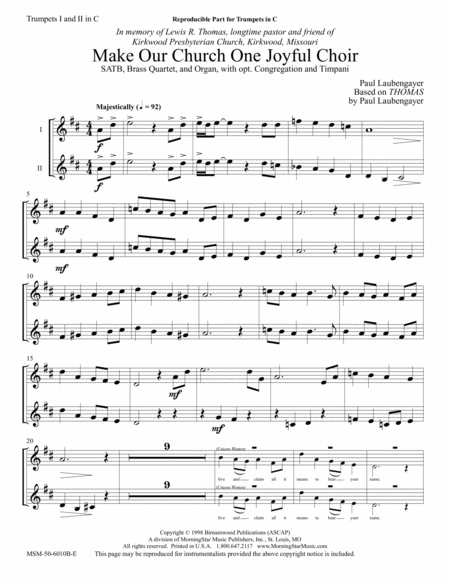 Make Our Church One Joyful Choir (Downloadable Brass Quartet Parts)