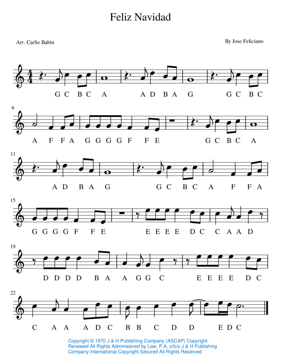 Feliz Navidad Easy Piano scores gallery preview page 1